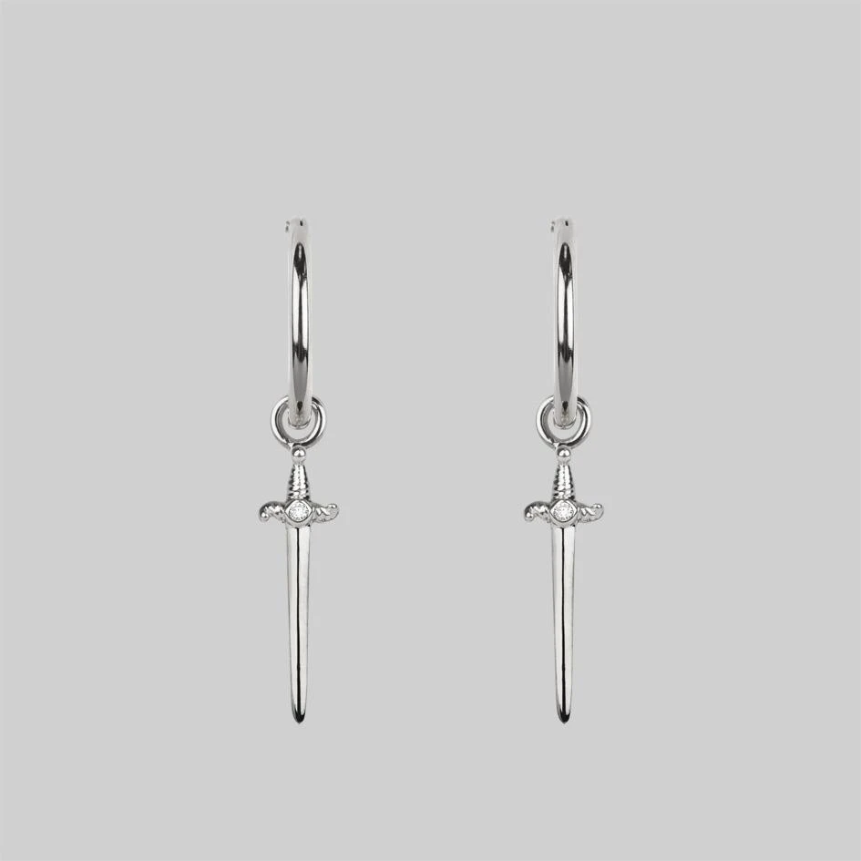 CLASSICS BETRAYAL. Cubic Zirconia Dagger Hoop Earrings - Silver 2 CLASSICS BETRAYAL. Cubic Zirconia Dagger Hoop Earrings - Silver