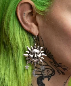 CLASSICS HELIOS. Sun & Moon Dream Catcher Hoop Earrings - Silver