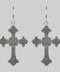 End Of Line OPHELIA. Gothic Cross Hoop Earrings - Silver