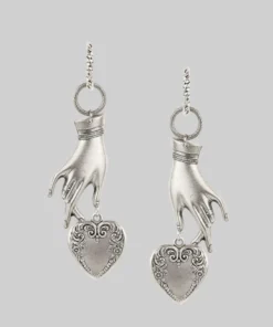 End Of Line NEVER LET GO. Hand & Heart Earrings - Silver