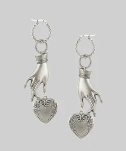 End Of Line NEVER LET GO. Hand & Heart Earrings - Silver