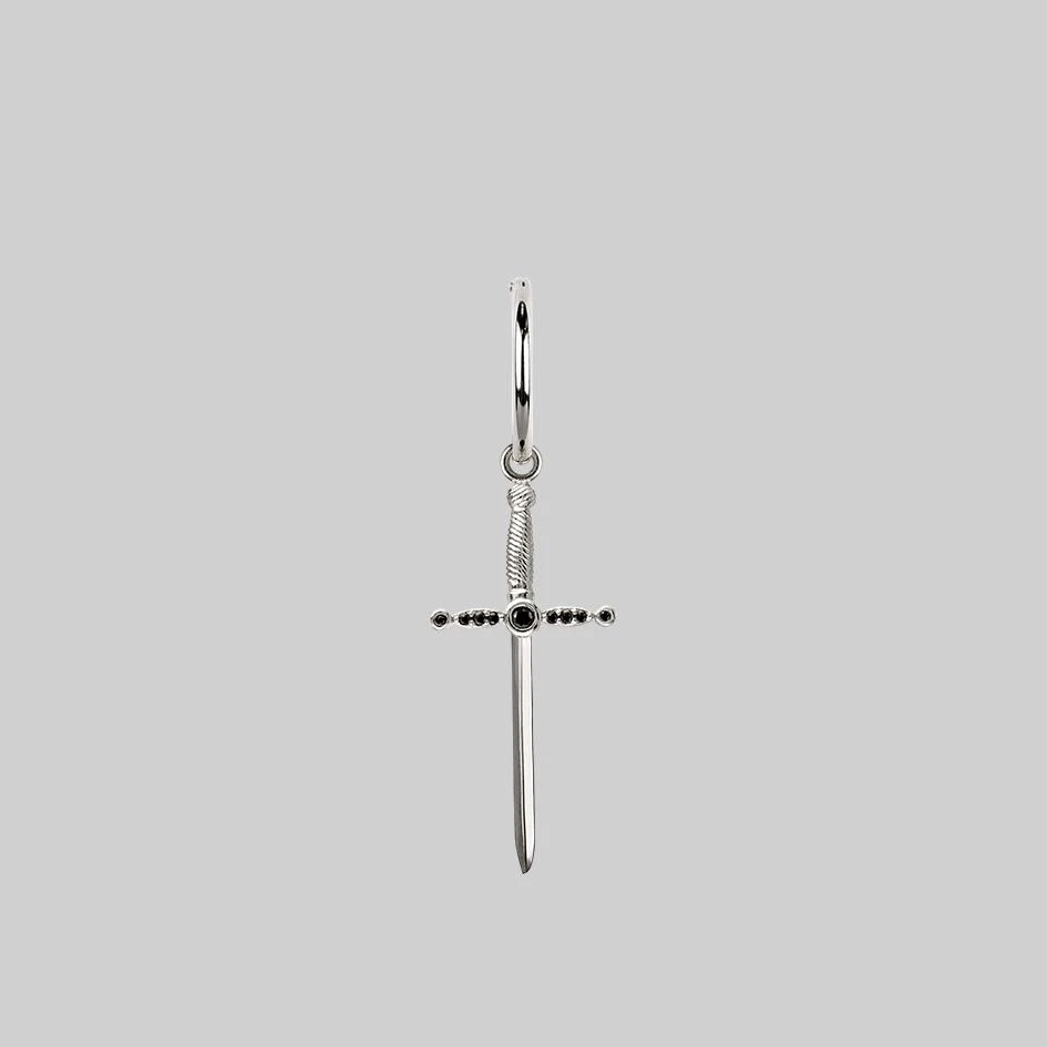 CLASSICS ELYSIAN. Black Spinel Dagger Hoop Earrings - Silver 1 CLASSICS ELYSIAN. Black Spinel Dagger Hoop Earrings - Silver