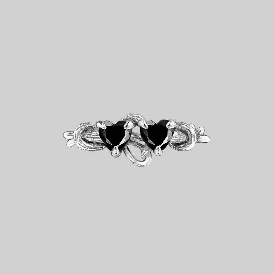 CLASSICS Rings ENTANGLED. Quantum Entangled Onyx Hearts Ring - Silver 1 CLASSICS Rings ENTANGLED. Quantum Entangled Onyx Hearts Ring - Silver