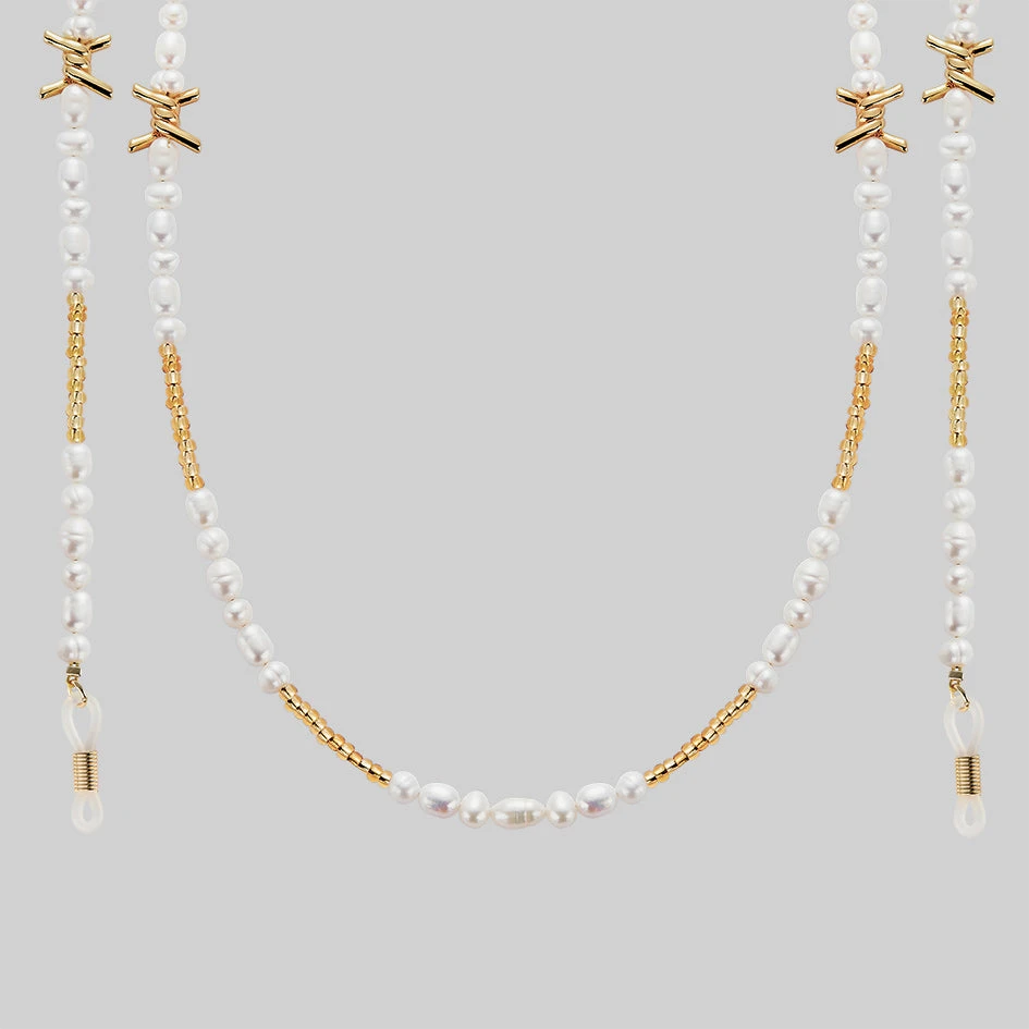 SS22 New In DIVINE. Barbed Wire & Ivory Pearl Sunglasses Chain - Gold 1 SS22 New In DIVINE. Barbed Wire & Ivory Pearl Sunglasses Chain - Gold