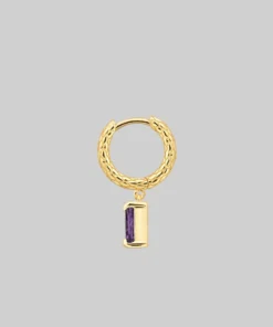 CLASSICS NYMPH. Dangly Amethyst Rectangle Hoop Earrings - Gold