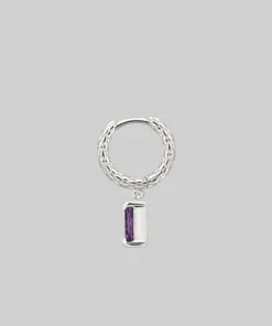 CLASSICS NYMPH. Dangly Amethyst Rectangle Hoop Earrings - Silver