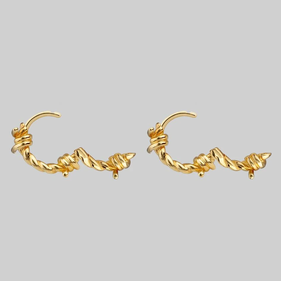 CLASSICS SURVIVAL. Symbolic Barbed Wire Clicker Hoop Earrings - Gold 4 CLASSICS SURVIVAL. Symbolic Barbed Wire Clicker Hoop Earrings - Gold
