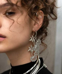 CLASSICS AELLA. Floral Drop Hoop Earrings - Silver