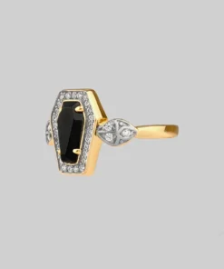 CLASSICS MORI. Black Onyx & Crystal Coffin Gold Ring Rings