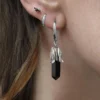 CLASSICS DEATH BLOOM. Black Agate Gemstone Earrings - Silver