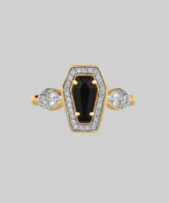 CLASSICS MORI. Black Onyx & Crystal Coffin Gold Ring Rings