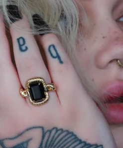 BLACK FRIDAY 2021 Rings MALICE. Black Spinel Coiled Snake Cocktail Ring - Gold