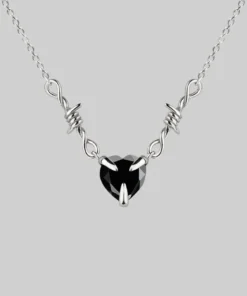 CLASSICS FATAL. Barbed Wire & Black Onyx Heart Necklace - Silver