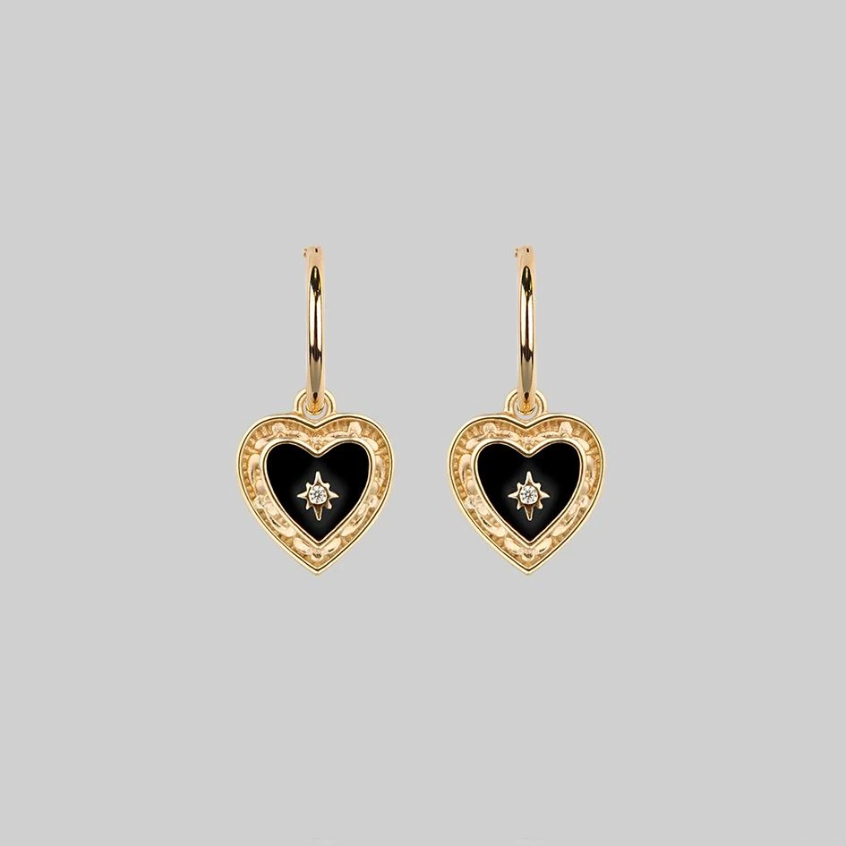CLASSICS SOLEMN. Black Enamel Heart Hoop Earrings - Gold 3 CLASSICS SOLEMN. Black Enamel Heart Hoop Earrings - Gold