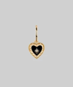 CLASSICS SOLEMN. Black Enamel Heart Hoop Earrings - Gold