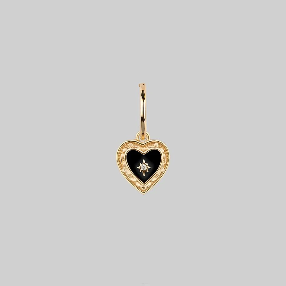 CLASSICS SOLEMN. Black Enamel Heart Hoop Earrings - Gold 1 CLASSICS SOLEMN. Black Enamel Heart Hoop Earrings - Gold