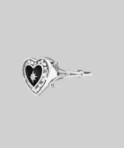 CLASSICS Rings SOLEMN. Black Enamel Heart Ring - Silver