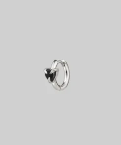 CLASSICS HEART & SOUL. Black Spinel Heart Hoop Earrings - Silver