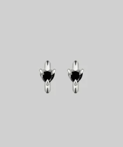 CLASSICS HEART & SOUL. Black Spinel Heart Hoop Earrings - Silver