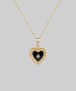 CLASSICS SOLEMN. Black Enamel Heart Necklace - Gold Necklaces & Chains