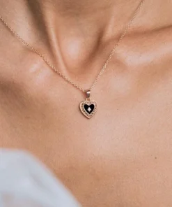 CLASSICS SOLEMN. Black Enamel Heart Necklace - Silver Necklaces & Chains