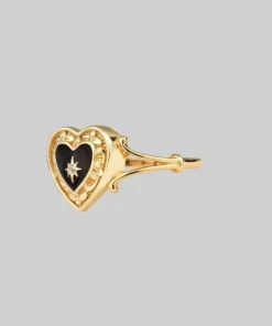 CLASSICS SOLEMN. Black Enamel Heart Ring - Gold