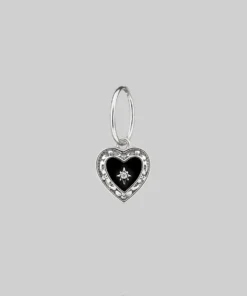 CLASSICS SOLEMN. Black Enamel Heart Hoop Earrings - Silver