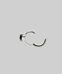 CLASSICS HEART & SOUL. Black Spinel Heart Hoop Earrings - Silver