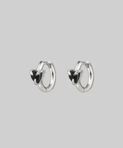 CLASSICS HEART & SOUL. Black Spinel Heart Hoop Earrings - Silver