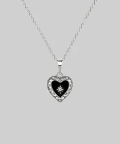 CLASSICS SOLEMN. Black Enamel Heart Necklace - Silver Necklaces & Chains