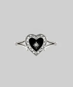 CLASSICS Rings SOLEMN. Black Enamel Heart Ring - Silver