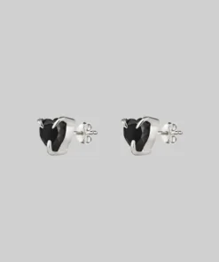 CLASSICS HEART & SOUL. Black Spinel Heart Stud Earrings - Silver