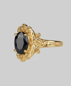 CLASSICS MARIA. Rose Wreath Onyx Gold Cocktail Ring Rings