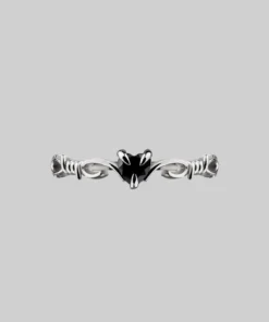 regalrose outlet shop 48 CLASSICS FATAL. Barbed Wire & Black Spinel Heart Ring - Silver Rings