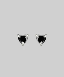 CLASSICS HEART & SOUL. Black Spinel Heart Stud Earrings - Silver