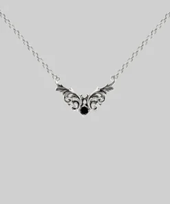 AW21 QUENTIN. Ornate Flourish Chevron Onyx Collar - Silver