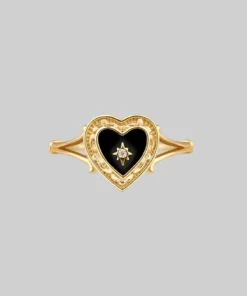 CLASSICS SOLEMN. Black Enamel Heart Ring - Gold