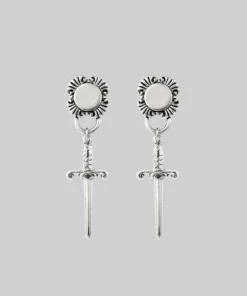 AW21 SACRAMENT. Ornate Shield & Sword Earrings - Silver