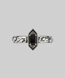 AW21 RENOUNCE. Ornate Gothic Onyx Ring - Silver
