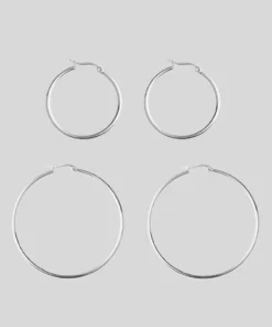 CLASSICS Silver Hoop Earrings - Set Of 2
