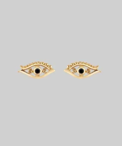 CLASSICS ORIUS. All Seeing Black Spinel Eye Stud Earrings - Gold