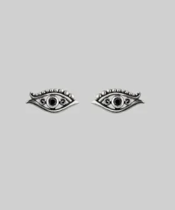 CLASSICS ORIUS. All Seeing Black Spinel Eye Stud Earrings - Silver