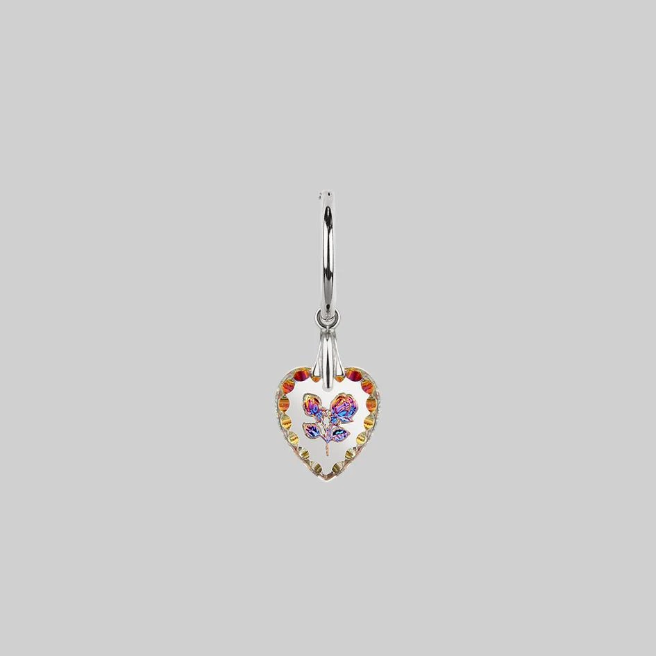 End Of Line NANCY. Two Roses Engraved Glass Heart Earrings - Silver 3 End Of Line NANCY. Two Roses Engraved Glass Heart Earrings - Silver