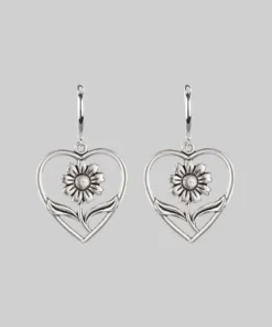 End Of Line JUNE. Sunflower Heart Hoop Earrings - Silver