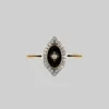 CLASSICS REVERENCE. Oval Black Enamel Crystal Gold Ring Rings