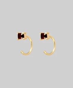 CLASSICS Rectangle Garnet Huggie Hoop Earrings - Gold
