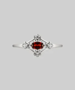 AW21 Rings MARTHA. Ornate Garnet Floral Ring - Silver