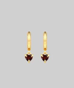 CLASSICS HEART & SOUL. Garnet Dangly Heart Hoop Earrings - Gold
