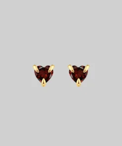 CLASSICS HEART & SOUL. Garnet Heart Stud Earrings - Gold