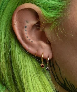 CLASSICS HEART & SOUL. Black Spinel Dangly Heart Hoop Earrings - Silver